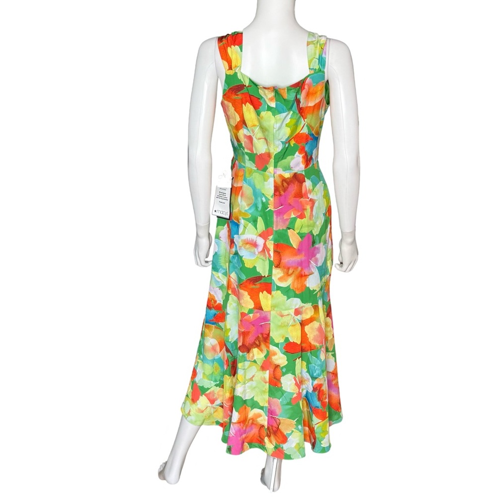 Adrianna Papell Green Orange High-Low Scoop Neck Sundress - Picture 5 of 10